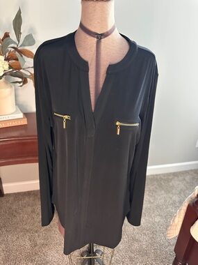 INC International Concepts Black Top with Crew Neck